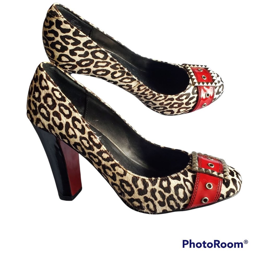 Steve Madden Women's Mindy Leopard Print Faux Fur Block Heel Stiletto‎ Size 9.5M - Picture 3 of 11